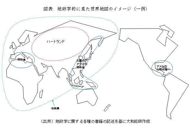 地政学的に見た世界地図のイメージ（一例）