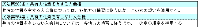 第263条：共有の性質を有する入会権、第294条：共有の性質を有しない入会権