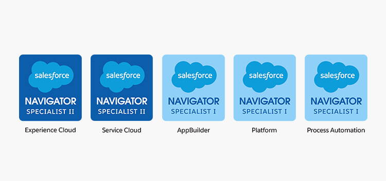 salesforce NAVIGATOR SPECIALIST Ⅱ Experience Cloud, salesforce NAVIGATOR SPECIALIST Ⅱ Service Cloud, salesforce NAVIGATOR SPECIALIST Ⅰ AppBuilder, salesforce NAVIGATOR SPECIALIST Ⅰ Platform, salesforce NAVIGATOR SPECIALIST Ⅰ Process Automation